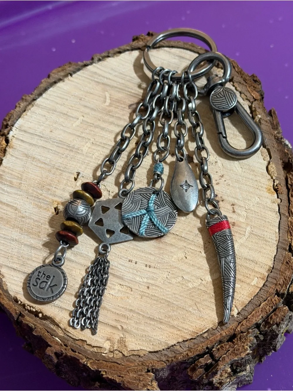 The Sak Boho Silver Multi-Charm Keychain Bag Tag Fob